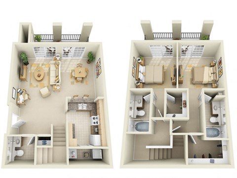 Floor plan for 2 beds, 2.5 baths, 1448 sqft